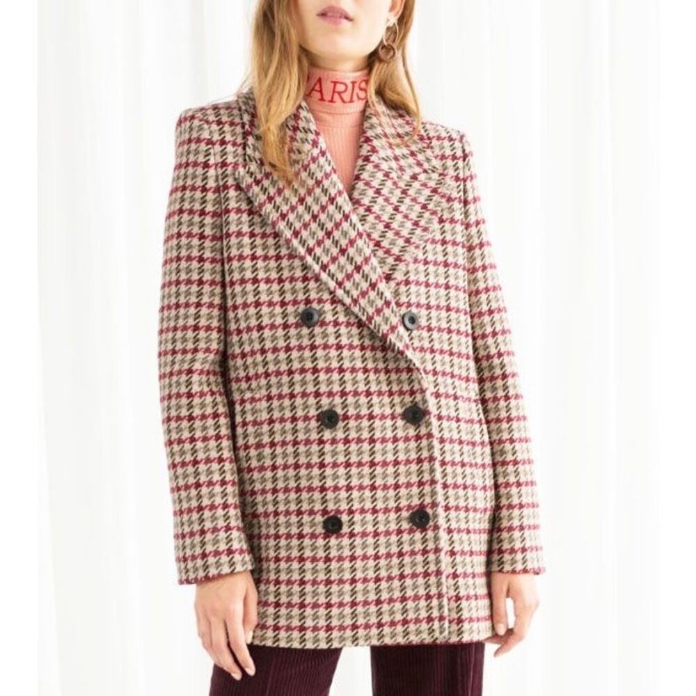 & Other Stories Paris Size 6 Small Wool Houndstooth Blazer Coat Oversized plaid
